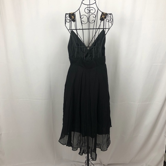 Lapis silk beaded sheer fully lined LBD M - Picture 5 of 7